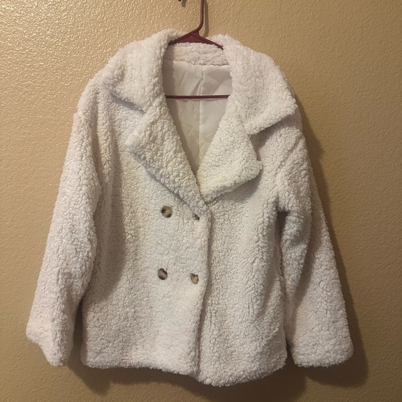 SHEIN Jackets & Blazers - SHEIN White Teddy Jacket